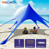 Beach Canopy Tent Sun Shade with UPF 50+ UV Protection, 10x10 FT Beach Tent Sun Shelter with Sandbags, 6 Stability Poles and Ground Pegs and Anti-Wind Ropes,Blue