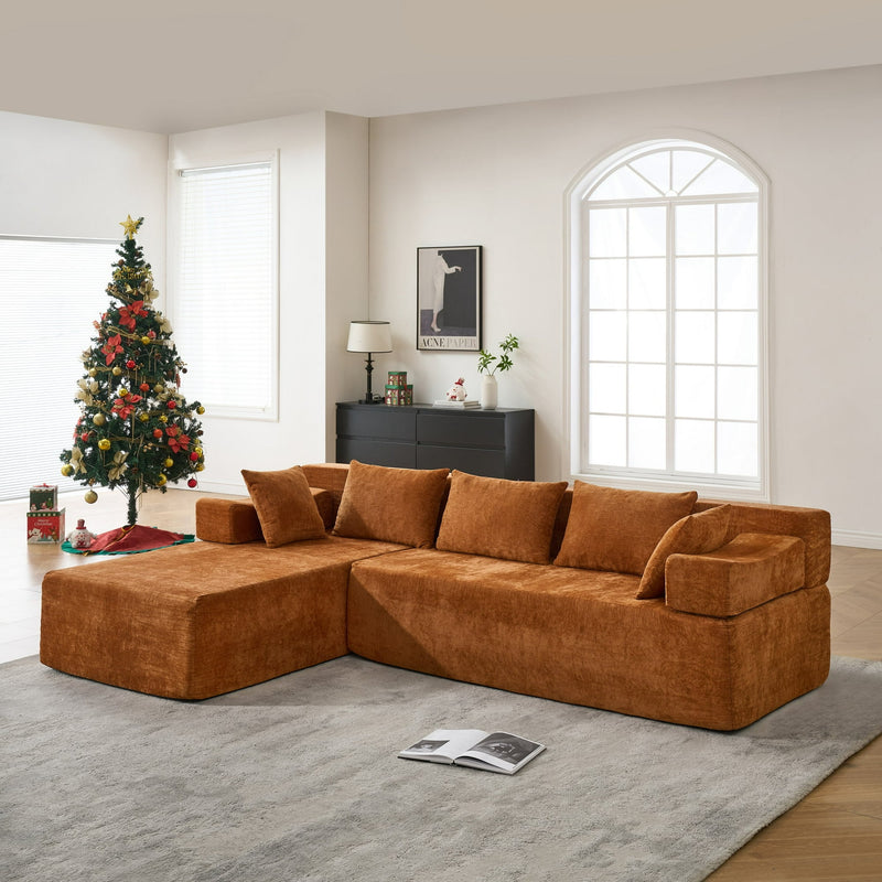 Behost 105" Modular Sectional Sofa for Living Room with Deep Seat, Chenille Cloud Couch for Relaxing, Orange