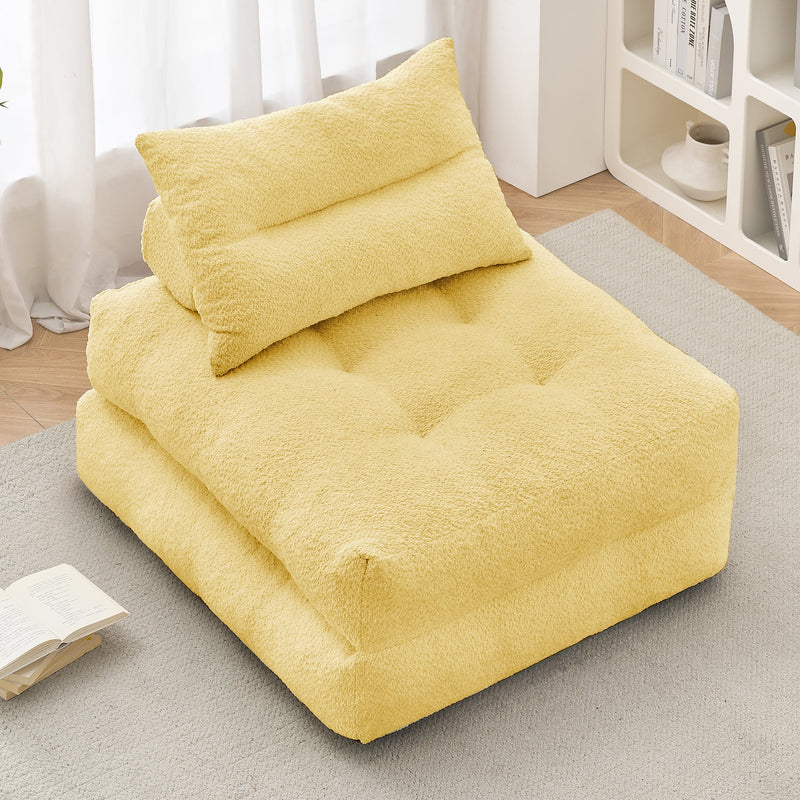 Behost 86" Large Convertible Futon Sofa Bed for Adults, Teddy Plush Folding Chair Sleeper Bed, Sunshine Yellow