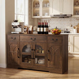 Keenstone Sideboard Buffet Cabinet, 55.1" W Expandable Desktop Storage with 2 Drawers, 4 Doors, and Adjustable Shelves, Dark Brown