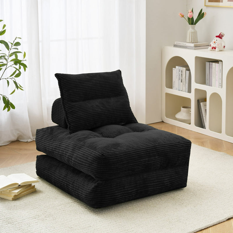 BEHOST 70" Corduroy Convertible Futon Sofa Bed, Folding Couch Sleeper for Small Spaces, Black