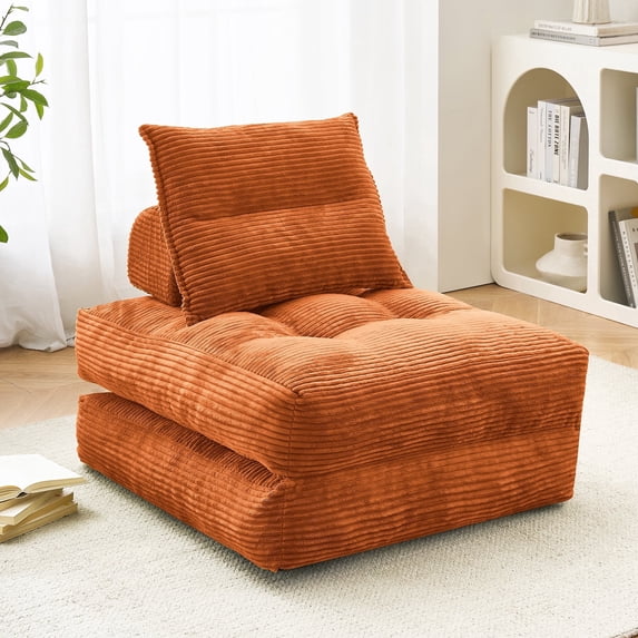 BEHOST 70" Compact Corduroy Sofa Bed Couch, Folding Futon Sleeper for Living Room or Office, Orange Red