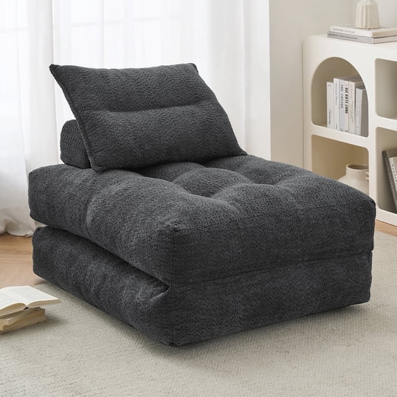 BEHOST 86" Large Futon Sofa Bed for Adults, 3-in-1 Convertible Folding Chair Bed Sleeper Chair, Dark Gray