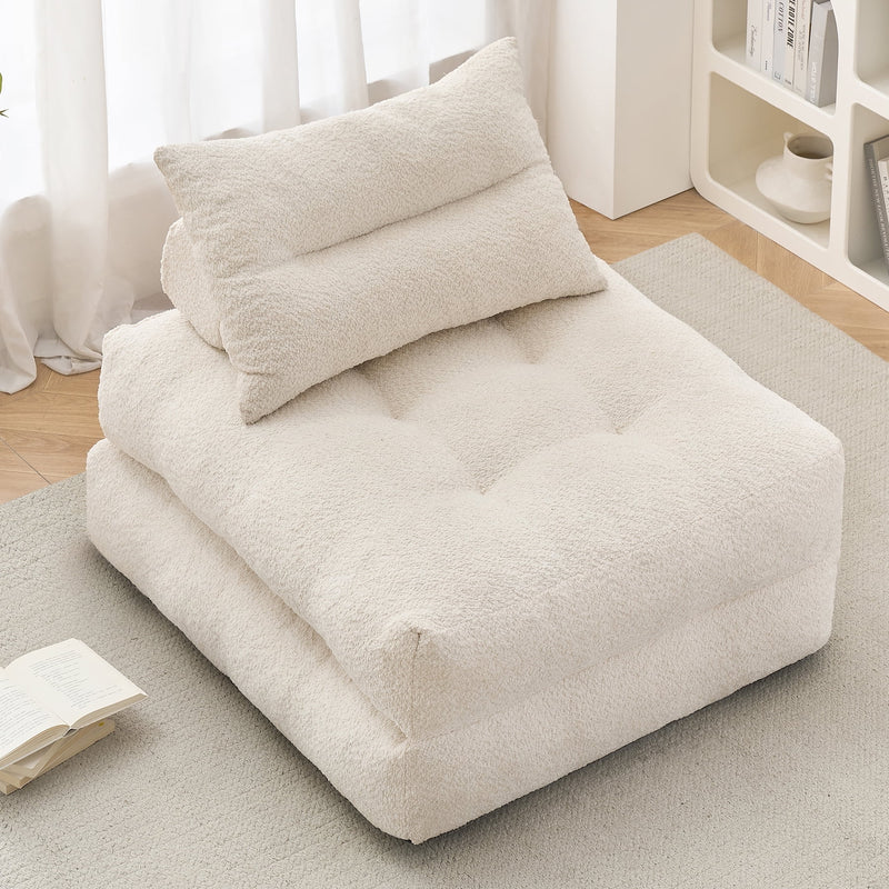 Behost Convertible Sofa Bed Couch with Armrest and Pillow, 86" Folding Chiar Bed Sleeper for Adults, Beige