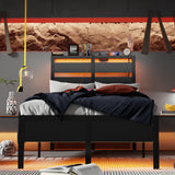 Behost Metal Platform Bed Frame with Storage Headboard, LED Lights and Charging Station, Twin Size, Black