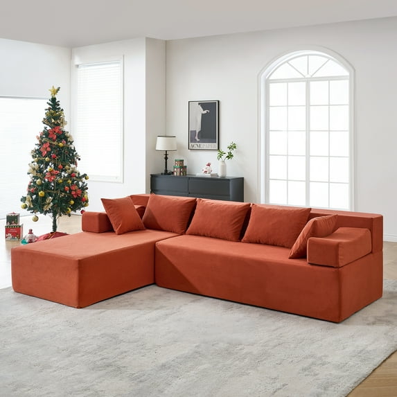 Behost 105" Modular Sectional Sofa for Living Room, Corduroy Cloud Couch for Adults, Red