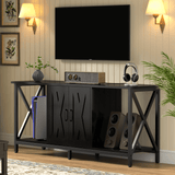 Behost TV Stand for 65 Inch, Farmhouse Entertainment Center with Doors and Storage Cabinet, Mid Century Modern TV Media Console Table with Open Shelf for Living Room,Black