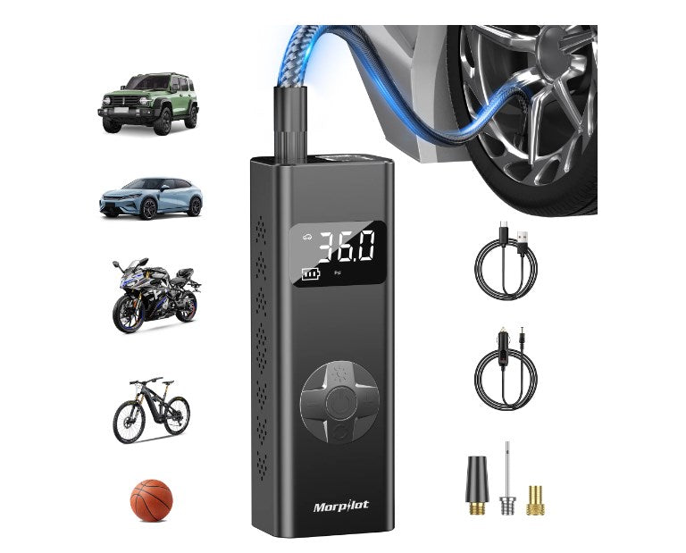 Tire Inflator Portable Air Compressor, 3-150PSI 12V DC Electric Air Pump for Car Tires with Tire Pressure Gauge, Bike Tire Pump with LED Light for Car SUV ATV Motorcycle Bike