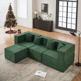102.5" L-Shaped Cloud Couch Modular Sectional Sofa for Living Room, Dark Green Boucle Fabric Sofa Couch with Ottoman and 4 Pillows, No Assembly