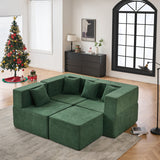 102.5" L-Shaped Cloud Couch Modular Sectional Sofa for Living Room, Dark Green Boucle Fabric Sofa Couch with Ottoman and 4 Pillows, No Assembly