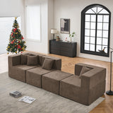 102.5" L-Shaped Cloud Couch Modular Sectional Sofa for Living Room, Brown Boucle Fabric Sofa Couch with Ottoman and 4 Pillows, No Assembly