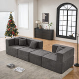 BEHOST Dark Gray 102.5" L-Shaped Cloud Couch Modular Sectional Sofa for Living Room, Black Teddy Fabric Sofa Couch with Ottoman and 4 Pillows, No Assembly