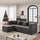 BEHOST Dark Gray 102.5" L-Shaped Cloud Couch Modular Sectional Sofa for Living Room, Black Teddy Fabric Sofa Couch with Ottoman and 4 Pillows, No Assembly