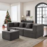 BEHOST Dark Gray 102.5" L-Shaped Cloud Couch Modular Sectional Sofa for Living Room, Black Teddy Fabric Sofa Couch with Ottoman and 4 Pillows, No Assembly