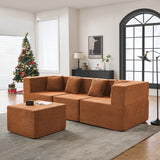 BEHOST Red 102.5" L-Shaped Cloud Couch Modular Sectional Sofa for Living Room, Red Teddy Fabric Sofa Couch with Ottoman and 4 Pillows, No Assembly