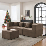 102.5" L-Shaped Cloud Couch Modular Sectional Sofa for Living Room, Brown Boucle Fabric Sofa Couch with Ottoman and 4 Pillows, No Assembly