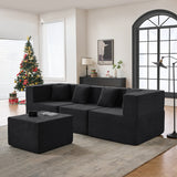 102.5" L-Shaped Cloud Couch Modular Sectional Sofa for Living Room, Black Boucle Fabric Sofa Couch with Ottoman and 4 Pillows, No Assembly