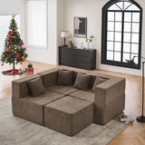 102.5" L-Shaped Cloud Couch Modular Sectional Sofa for Living Room, Brown Boucle Fabric Sofa Couch with Ottoman and 4 Pillows, No Assembly