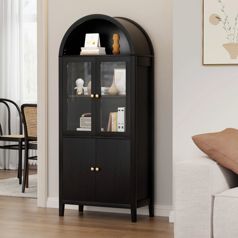 Eunon Tall Arched Pantry Storage Display Cabinet,Arched Storage Cabinet With Doors Black Oak