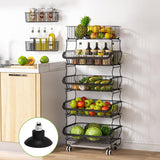 Fruit Vegetable Storage Basket,5 Tier Stackable Metal Wire Storage Baskets with Wheels,Fruit Vegetable Produce Basket Organizer Bins for Kitchen,Pantry-Black