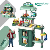 Keenstone Play Supermarket Set for Kids, Kids Supermarket Set with Realistic Lights and Sounds, Simulation of Spray, 43Pcs Toy Kitchen Set for Toddlers Girls Boys Gift