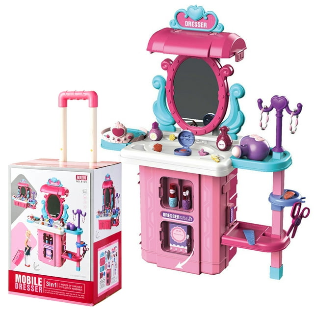 Keenstone Pretend Makeup Play for Toddlers, Kids Vanity for Girls, Little People Princess Beauty Mirror and Accessories Play Set for Girls Fashion Beauty Set, Christmas Birthday Toys Gifts for Girls
