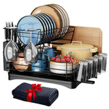 MONVANE Dish Drying Rack, 2 Tier Large Stainless Steel Dish Racks Organizer with Drying Mat, Dish Strainers, Kitchen Sink Accessories, Dish Drainer for Kitchen Counter, Apartment Essentials Must Haves