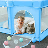 Safety Baby Playpen for Toddler, 61 x 49" Large Collapsible Foldable Baby Playard Pen Gate for 0-6 Years, Travel, Camping Essentials, Indoor, Outdoor - Blue