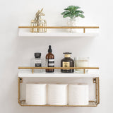 Set of 2 Wall Shelf, 15.7 x 6" Floating Shelves with Wire Basket for Wall Decor, Wall Shelves Clearance Toilet Storage Shelf for Bathroom, Bedroom, Home, Farmhouse Decor and Plant - White