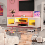 Behost Modern TV Stand for 65 Inch TV with LED Light & Power Outlets, Entertainment Center TV Cabinets for Living Room, White