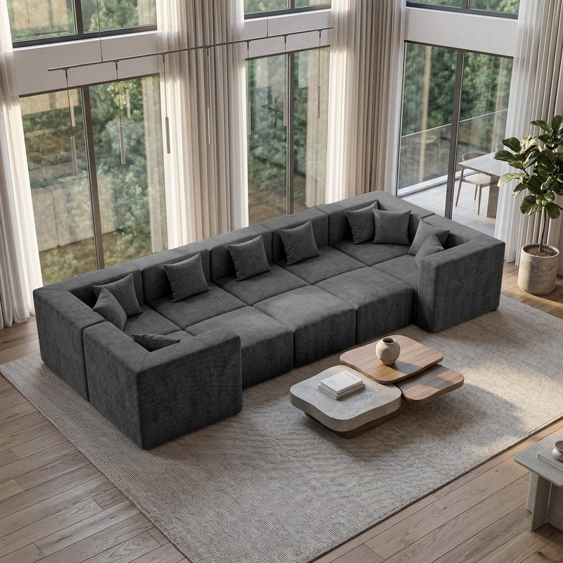 BEHOST 10 Modules Oversized Modular Sectional Sofa Set for Living Room, 27.5" Deep Seat Chenille Cloud Couch, Dark Gray