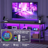 Behost TV Stand for 65 inch TV, TV Cabinet with 20 Colors LED Lights for Living Room,Black