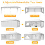 VECUKTY 10 x 20ft Pop up Canopy Tent with 6 Sidewalls, Wheeled Bag, Shelter for Outdoor Shade,White