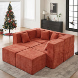 BEHOST 130" U-Shaped Modular Sectional Sofa, 6-Piece Cloud Couch with 2 Movable Ottomans, Extra Deep Seat Chenille Sleeper Sofa, Flexible Oversized Modern Sofa Set for Living Room,Rust Red