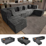 BEHOST 130" Oversized Modular Sectional Sofa for Living Room, Flexible Combination U Shaped Chenille Cloud Couch, Dark Gray