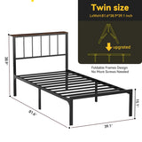 Behost Twin Bed Frame with Headboard, Storage Metal Platform Bed Frame Twin, Adjustable No Box Spring Needed