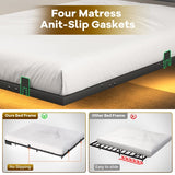 Behost Queen Size Bed Frame Floating Platform Upholstered with LED Lighting and Built-in Charging Station, Metal Frame, Gray