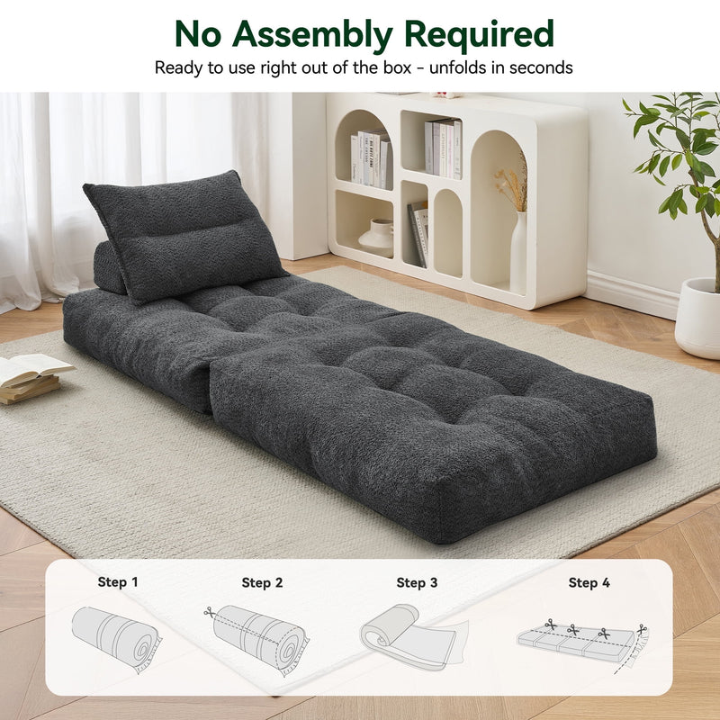 BEHOST 86" Oversized Folding Sofa Bed with Pillow and Back Support, Convertible Sleeper Chair for Living Room, Dark Gray