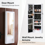 BEHOST Door Mounted Jewelry Armoire Organizer with Makeup Storage & Full-Length Mirror Jewelry Cabinet with LED Lights