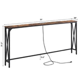 70" Console Table Entryway Sofa Table with Power Outlets,Rustic Brown