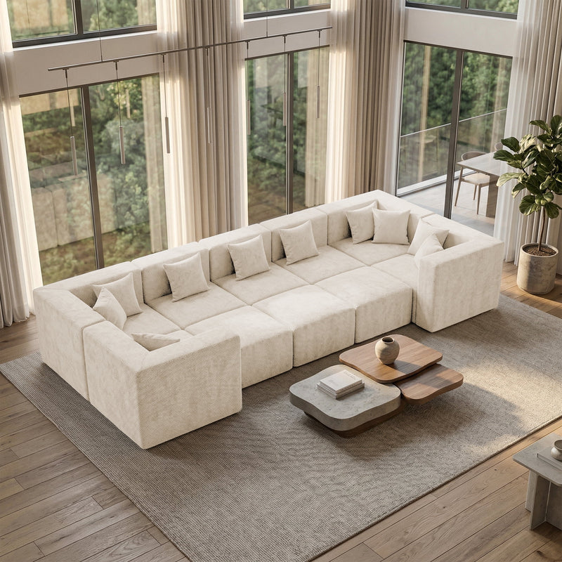 BEHOST 10-Piece Modular Sectional Sofa for Living Room, Chenille Cloud Couch with 10 Pillows, Beige