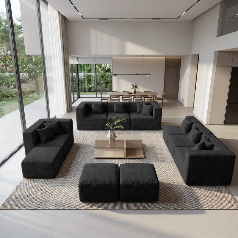 BEHOST 10 Modular Living Room Sectional Sofa Set, Flexible Combination, Chenille Black