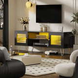 Behost Modern TV Stand for 65 Inch TV with LED Light & Power Outlets, Entertainment Center TV Cabinets for Living Room, Black