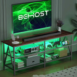 Behost 55 inch TV Stand for 65 inch TV, TV Cabinet with 20 Colors LED Lights for Living Room, Brown