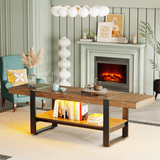 Behost TV Stand with LED Lights for 65 inch TV, Farmhouse Entertainment Center for Living Room, Gaming TV Console for Bedroom,Rustic Brown