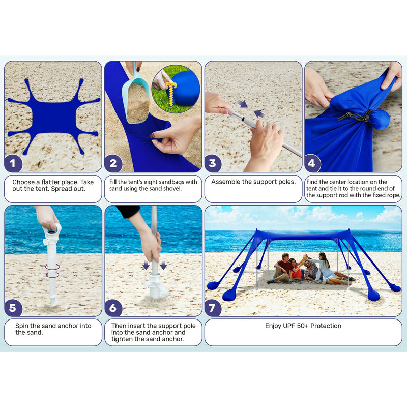 VECUKTY Lightweight 10' x 10' Beach Tent, Blue