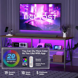 Behost 55 inch TV Stand for 65 inch TV, TV Cabinet with 20 Colors LED Lights for Living Room, Brown