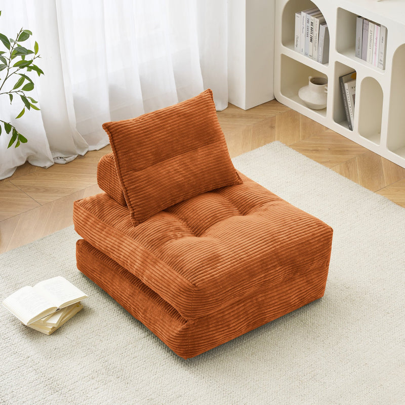 BEHOST 70" Compact Corduroy Sofa Bed Couch, Folding Futon Sleeper for Living Room or Office, Orange Red