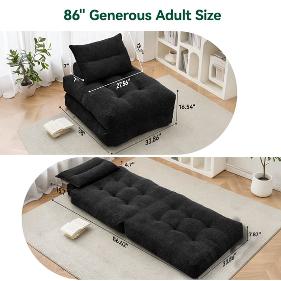 BEHOST 86" 2 Pack Large Futon Sofa Bed for Adults, 3-in-1 Convertible Folding Chair Bed Sleeper Chair, Black