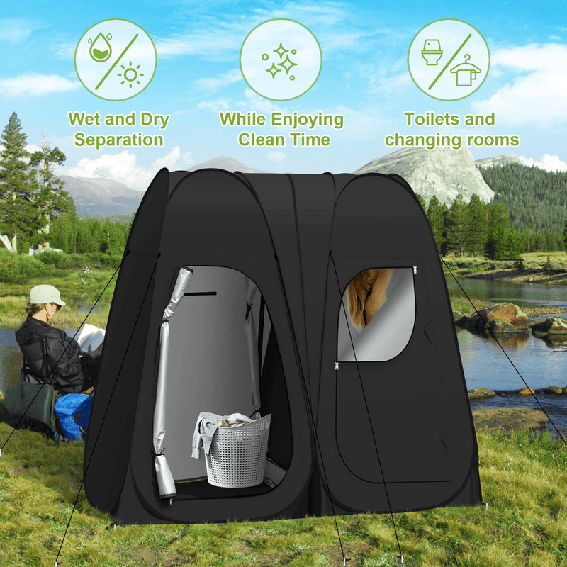 Pop Up Shower Tent, Vecukty 94.5x47.2x78.inch Upgrade Double Privacy Tent, Porta-Potty Tent,Black
